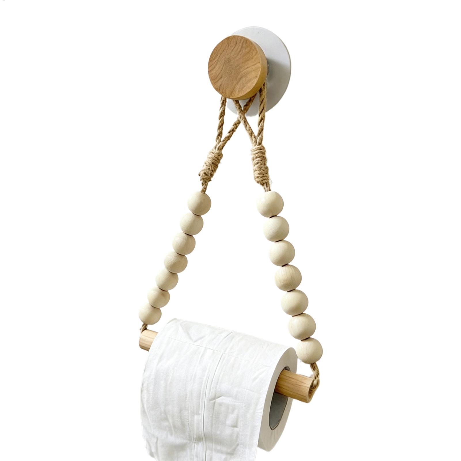 Home Bathroom Towel Dispenser - Toilet Paper Holder Wood Bead Stand
