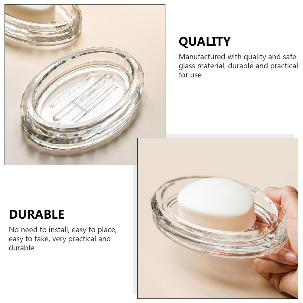 Home Bathroom Accessories - 2Pcs Soap Box Transparent Glass Holder