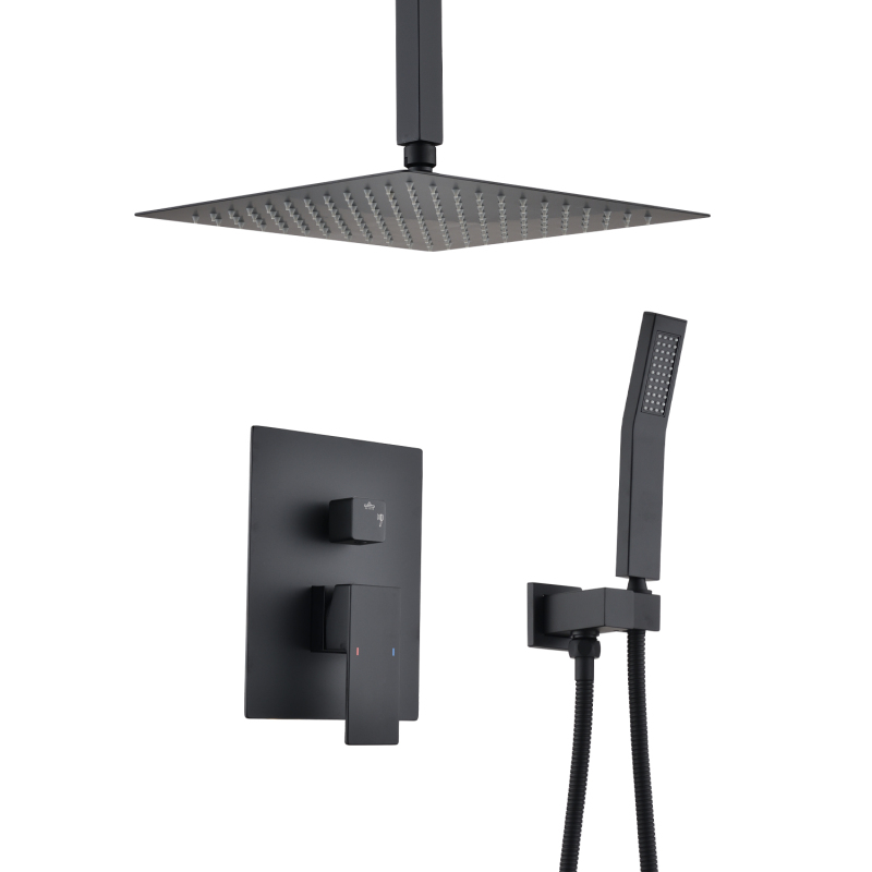 Home Bathroom Shower - Black Solid Brass Shower System, 10