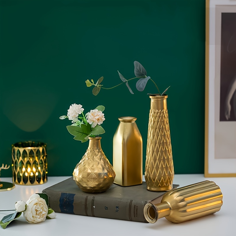 Golden Glass Vase, Cylindrical - Home Bathroom Glass avaliação e preço