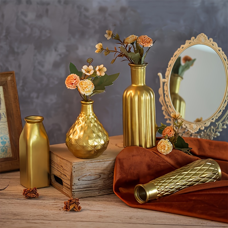 Golden Glass Vase, Cylindrical - Home Bathroom Glass avaliação e preço