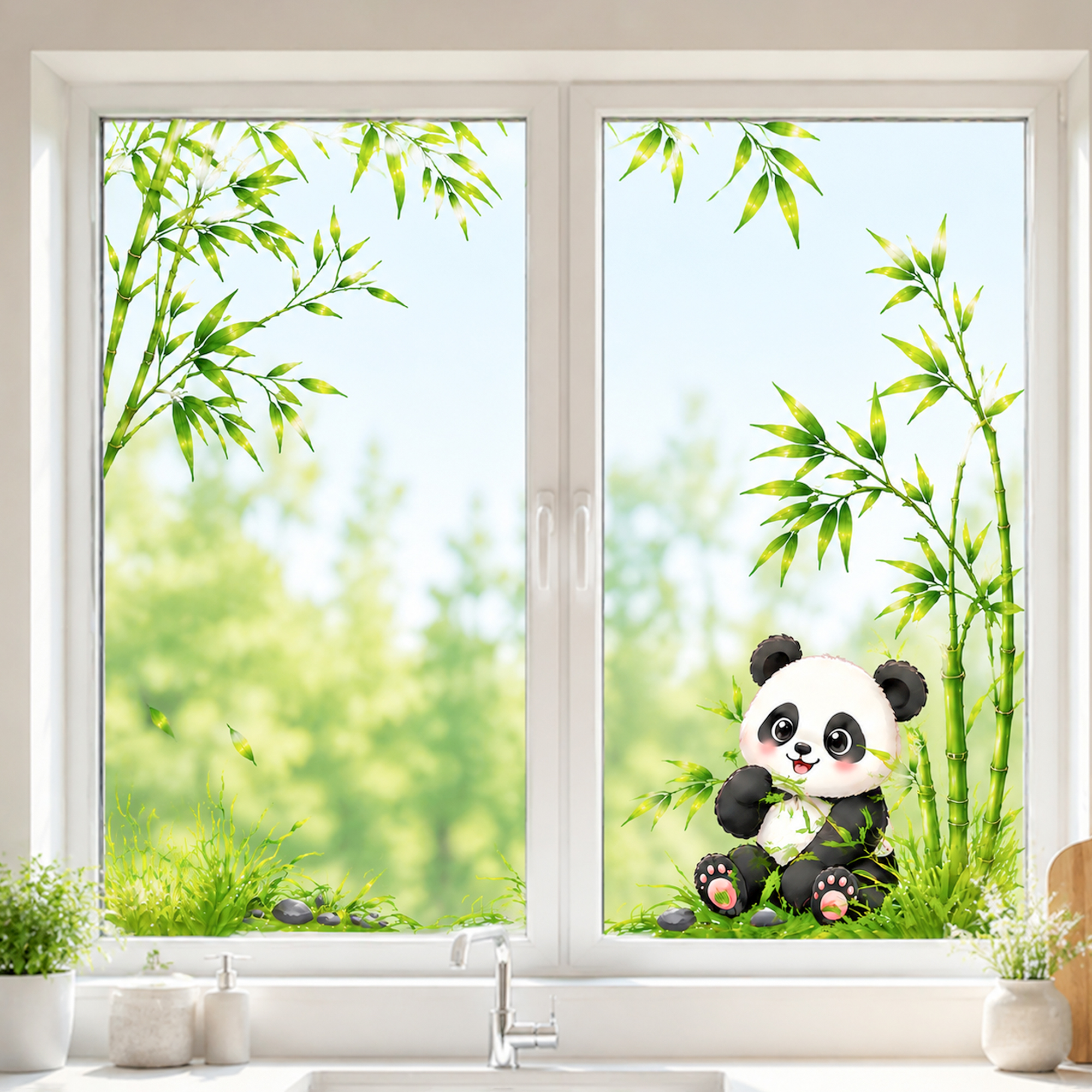 Cute Panda with Bamboo Bathroo - Home Bathroom Glass avaliação e preço
