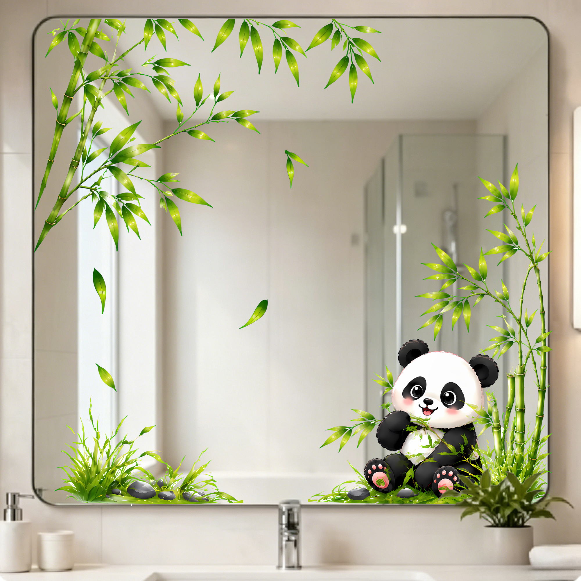 Cute Panda with Bamboo Bathroo - Home Bathroom Glass avaliação e preço