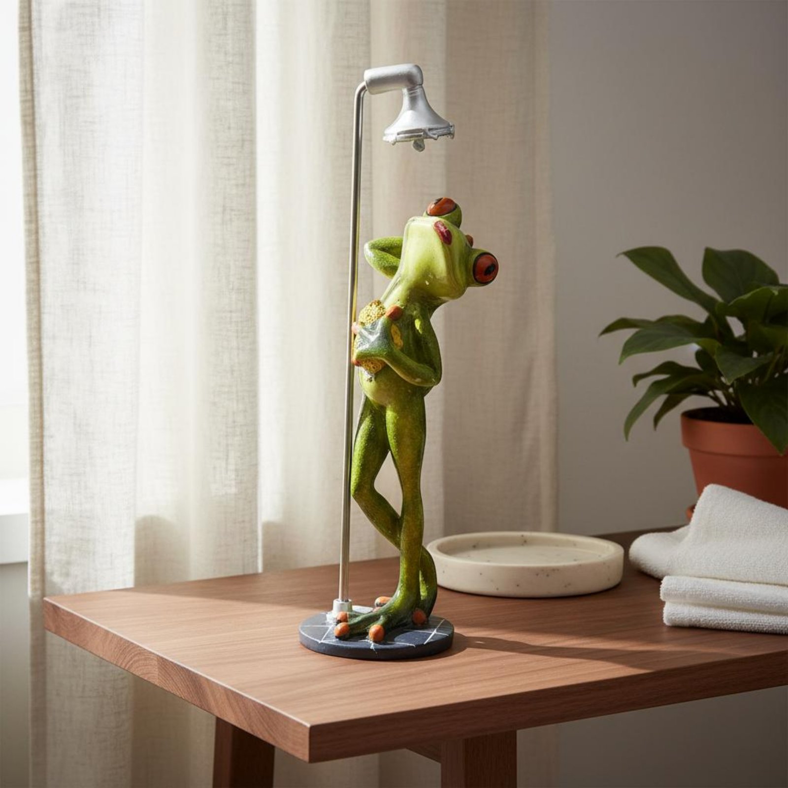 Showering Frog Figurine Great  - Home Bathroom Shower avaliação e preço